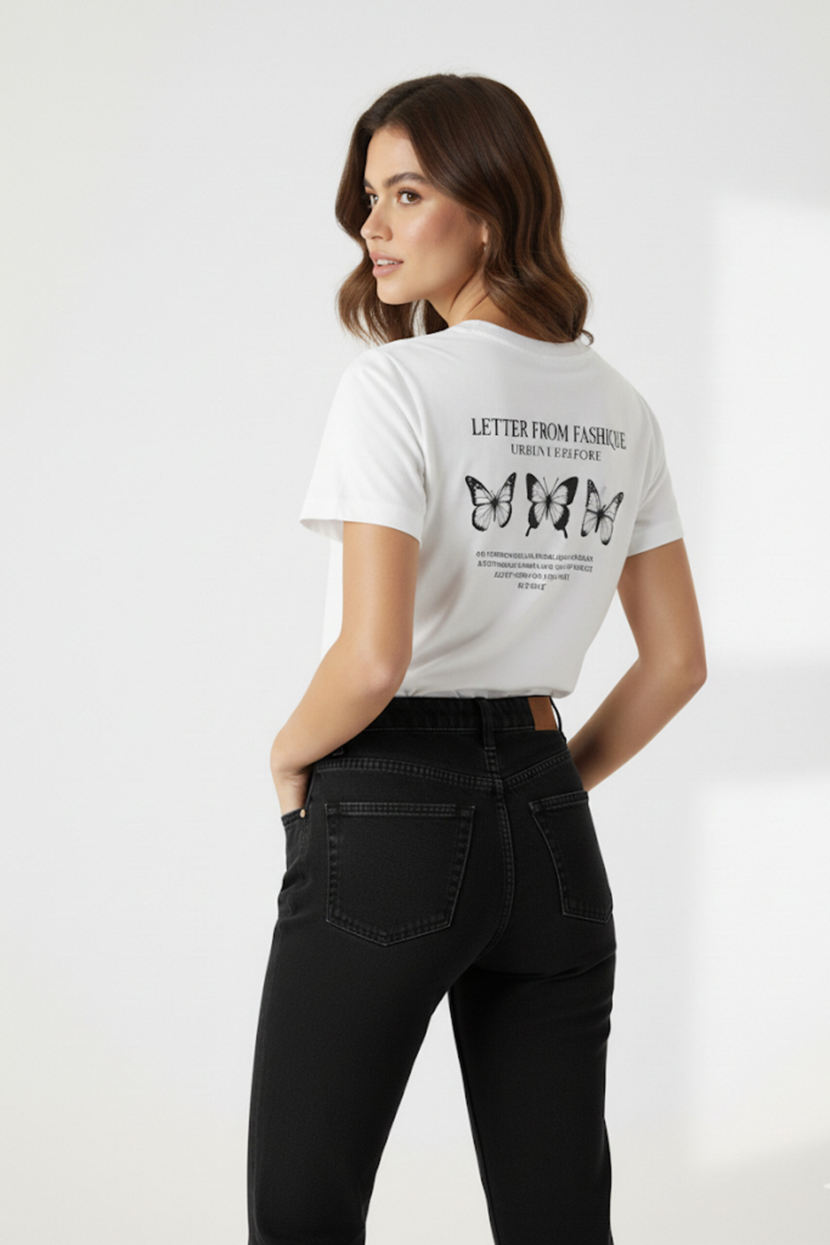 White Standard Fit Butterfly Cotton-Blend T-Shirt - Image 2
