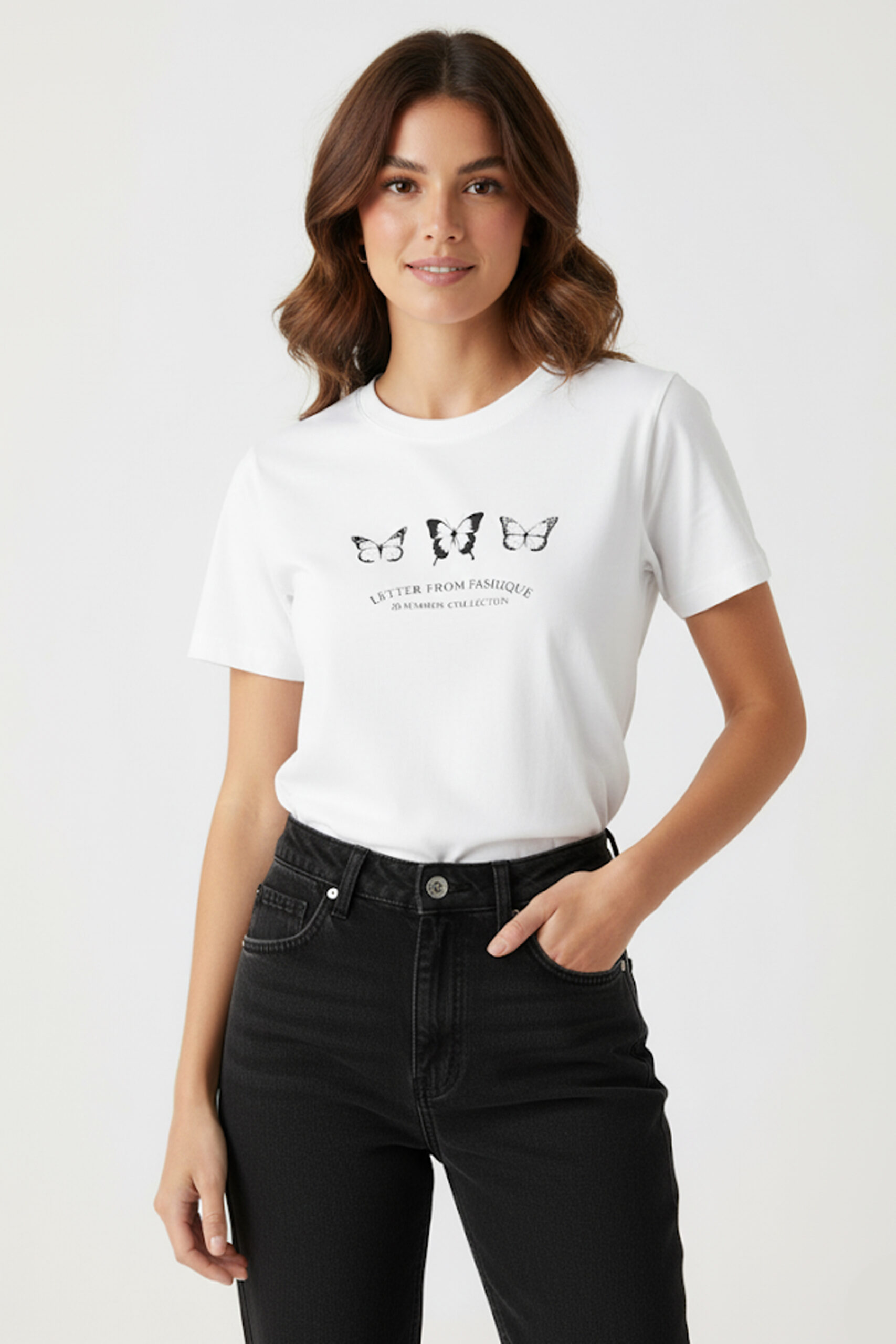 White Standard Fit Butterfly Cotton-Blend T-Shirt - Image 3